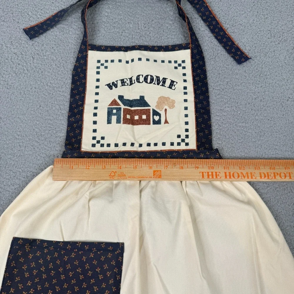 VTG Handmade Full Bib Apron Welcome House Primitive Country Cottagecore Prairie